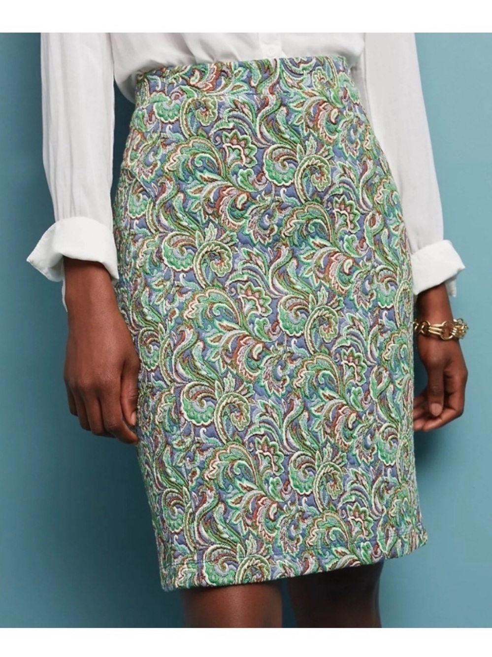 Maeve Anthropologie Paisley Pencil Skirt Quilted Sz XS